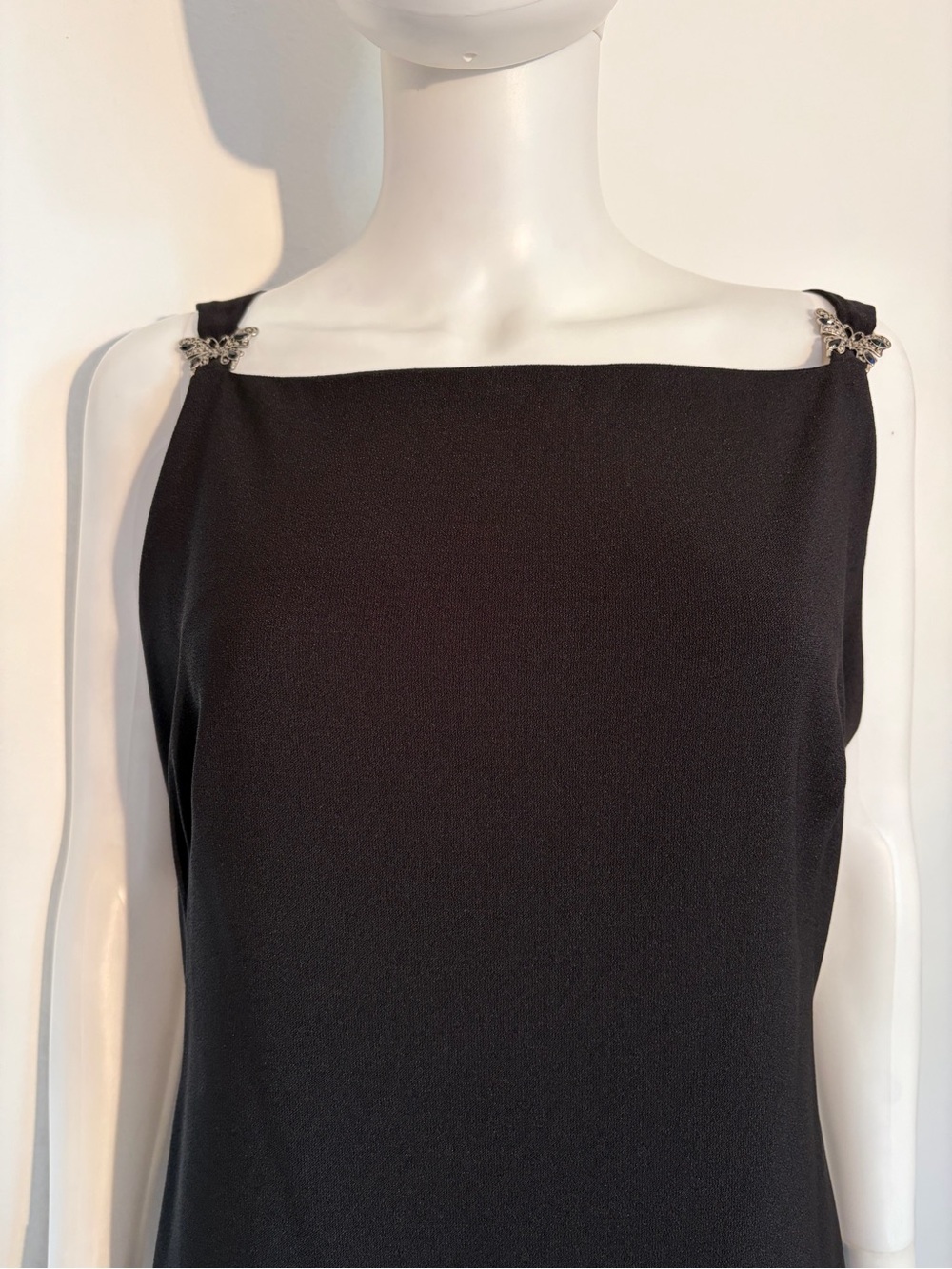 #871 CDC Black Sleeveless Midi Dress with Butterflies on shoulder. Made in USA - Picture 2 of 8
